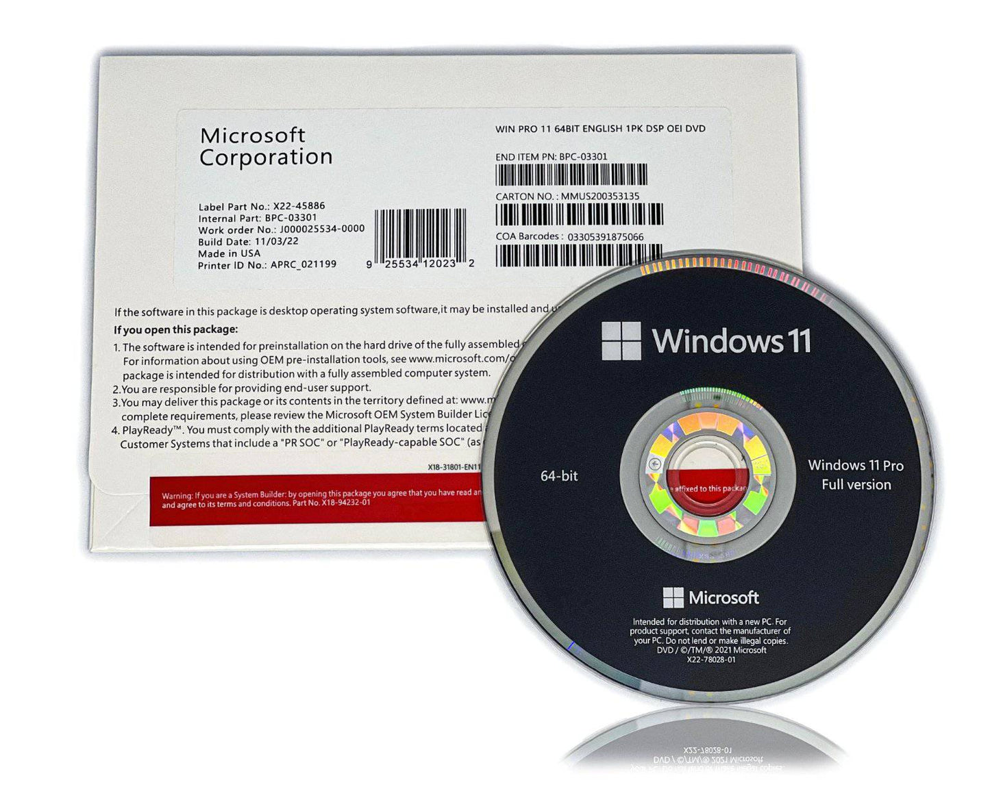 Microsoft Windows 11 Pro 64-Bit English 1PK DSP OEM DVD | License Activation Key for 1 PC | Full Version | FQC-10528 | Australian Stock - INFINITE-ITECH